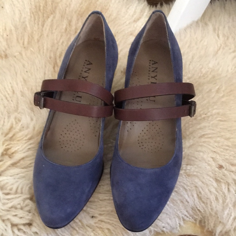 Anyi Lu Blue Suede Double Strap Pump NWT